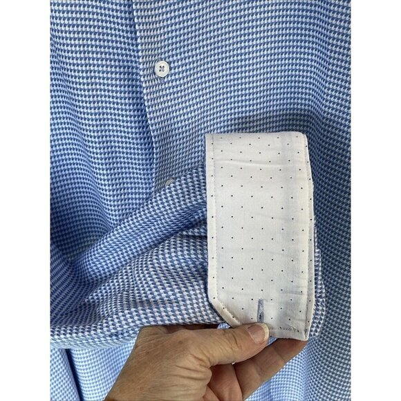 Report Collection Performance Stretch modern Fit Shirt Men’s 18”34/35Blue Check - Picture 8 of 16